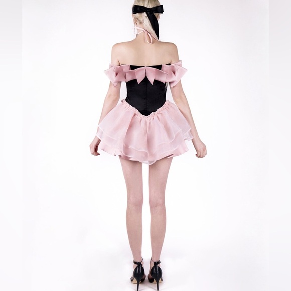 NWT First Date NYC Sophia Black-Pink Bow Rhinestone Flare Mini Dress $258 Sz XS - Picture 7 of 16